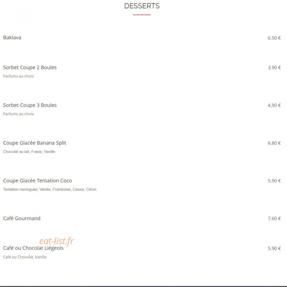 Carte et menu de Vieille Ville à Belfort — Les desserts