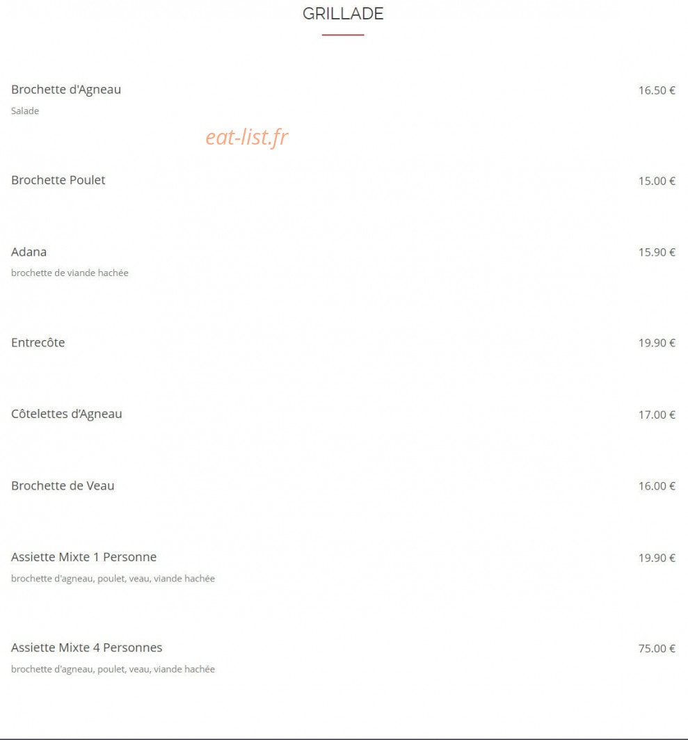 Carte et menu de Vieille Ville à Belfort — Les grillades
