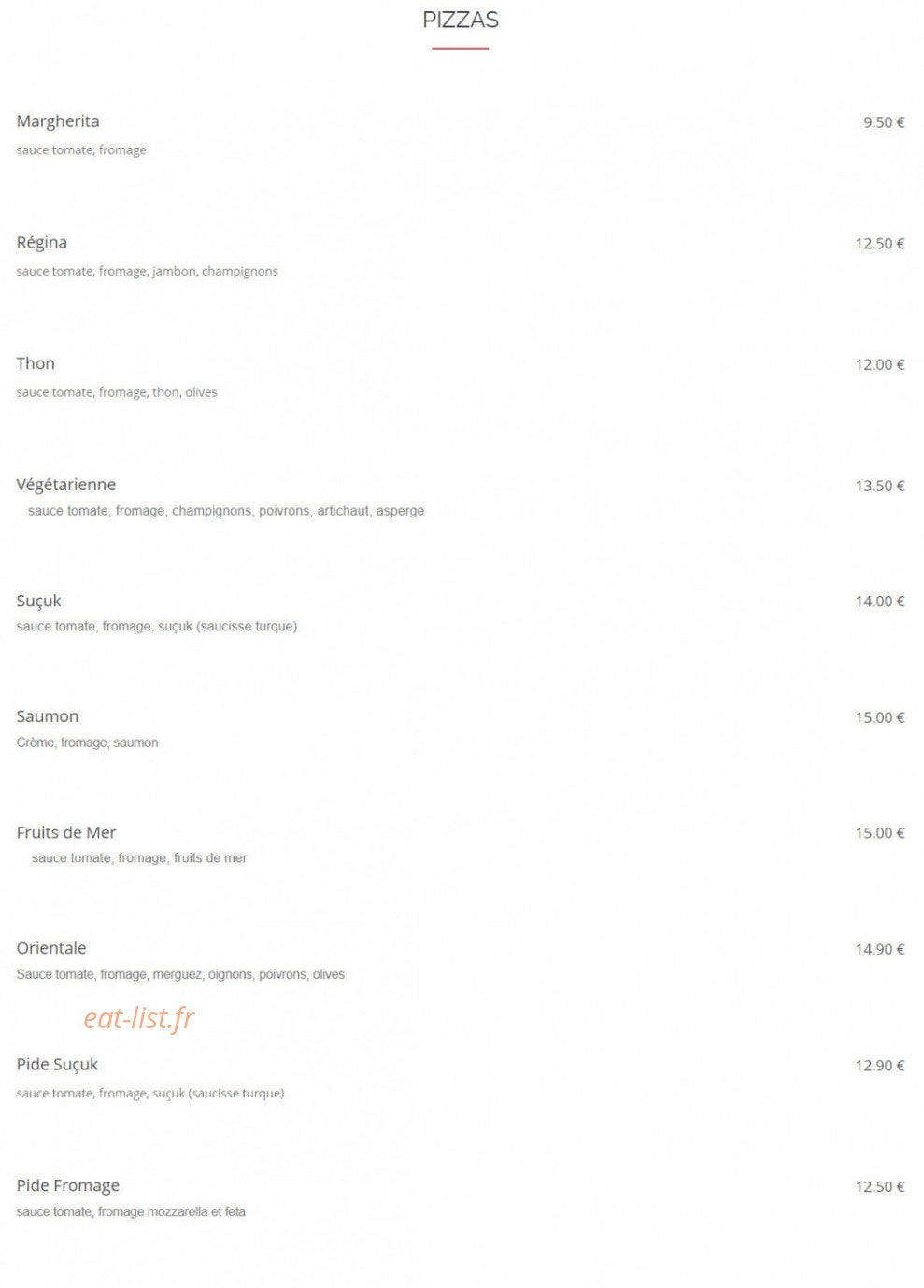 Carte et menu de Vieille Ville à Belfort — Les pizzas