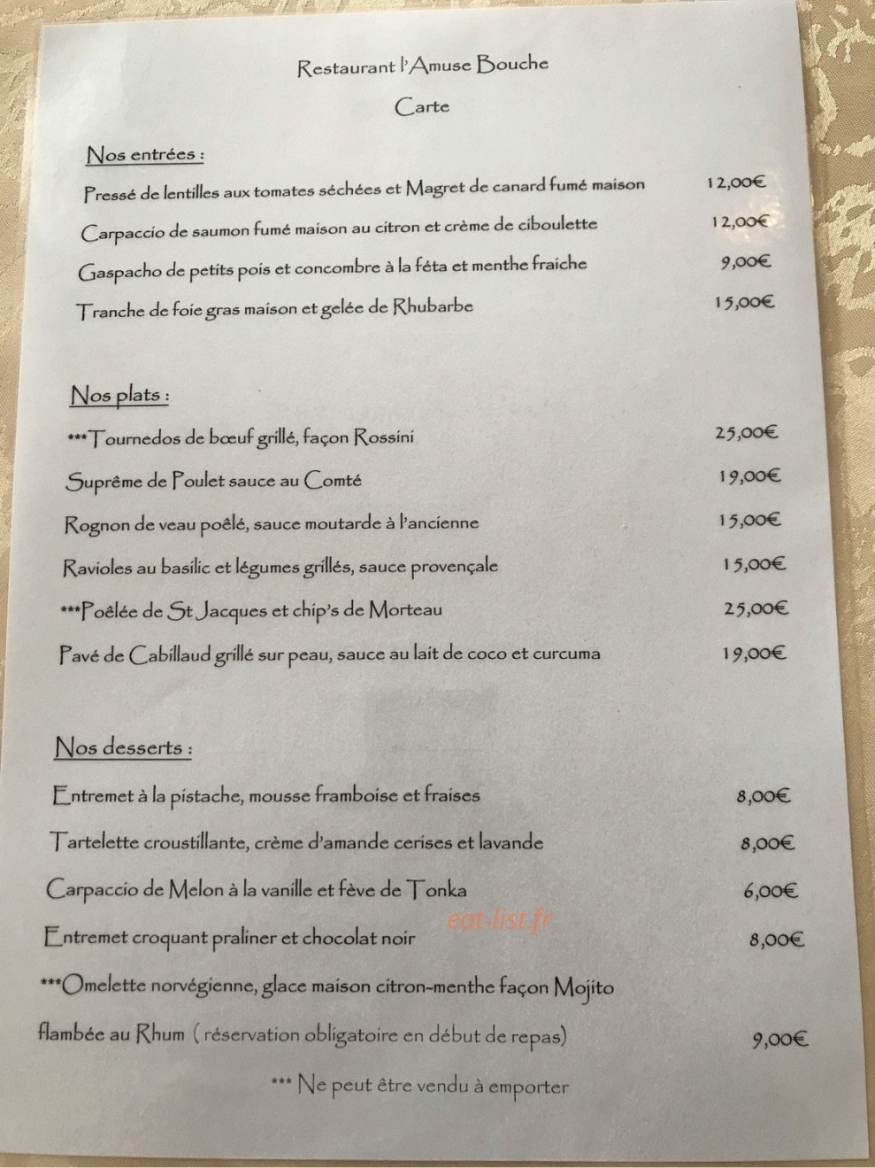L'Amuse Bouche — carte page 1