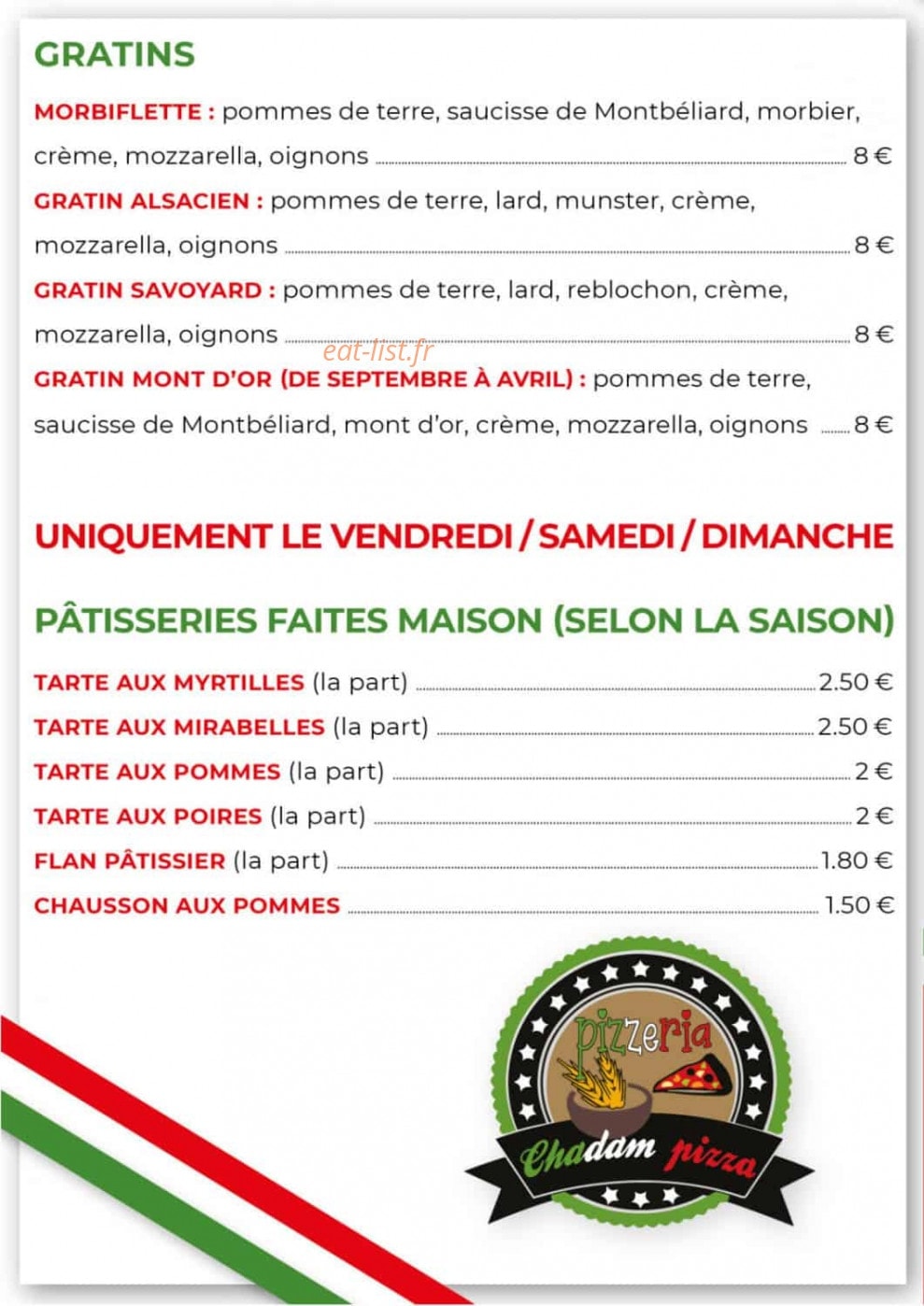 Chadam Pizza — carte page 4