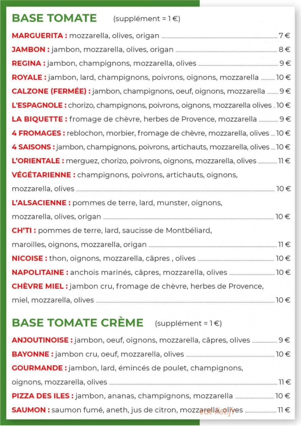 Chadam Pizza — carte page 2