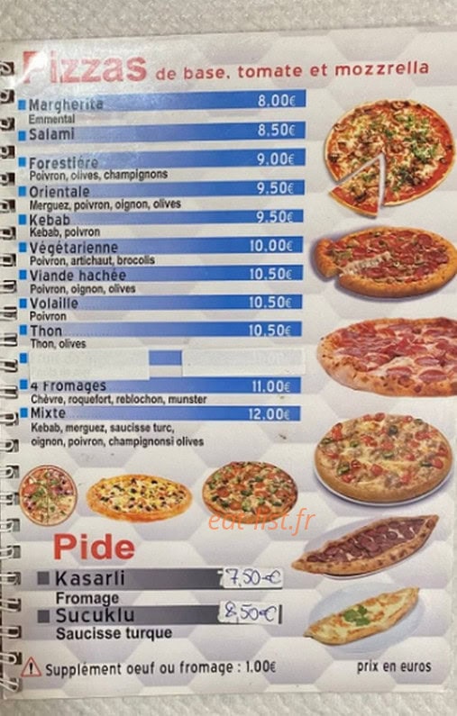 Carte et menu de L'Antalya à Giromagny — Pizzas et pides