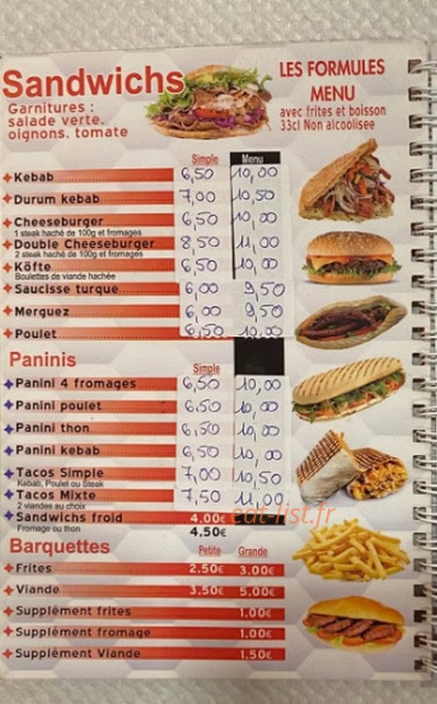 Carte et menu de L'Antalya à Giromagny — Sandwiches