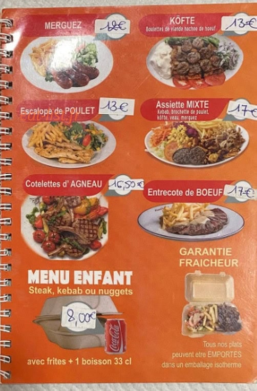 Carte et menu de L'Antalya à Giromagny — merguez, menu enfant..