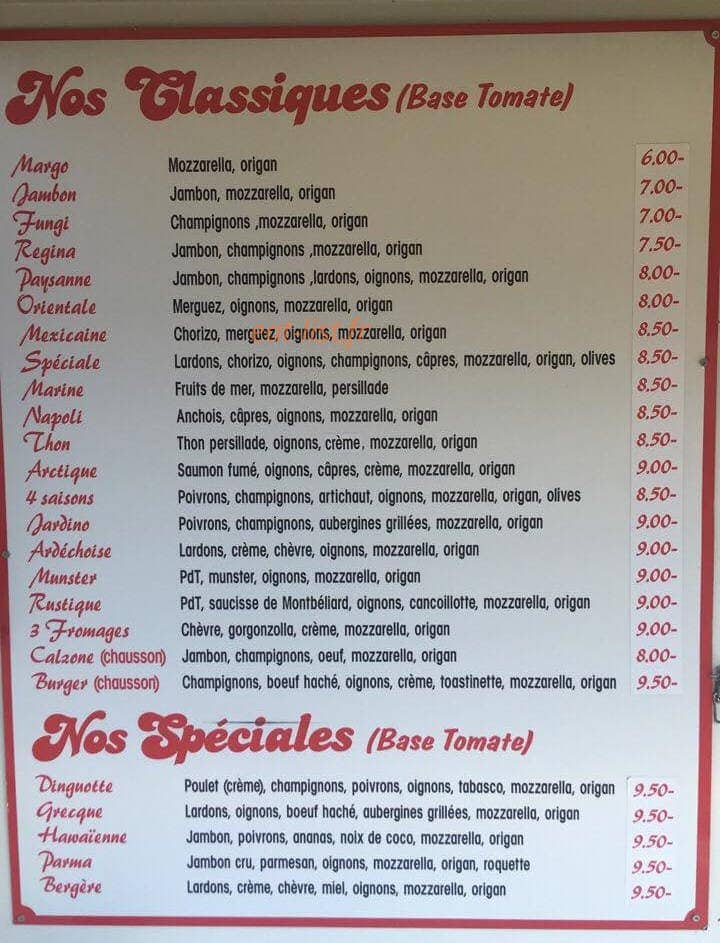 Le Van à Pizza — carte page 1