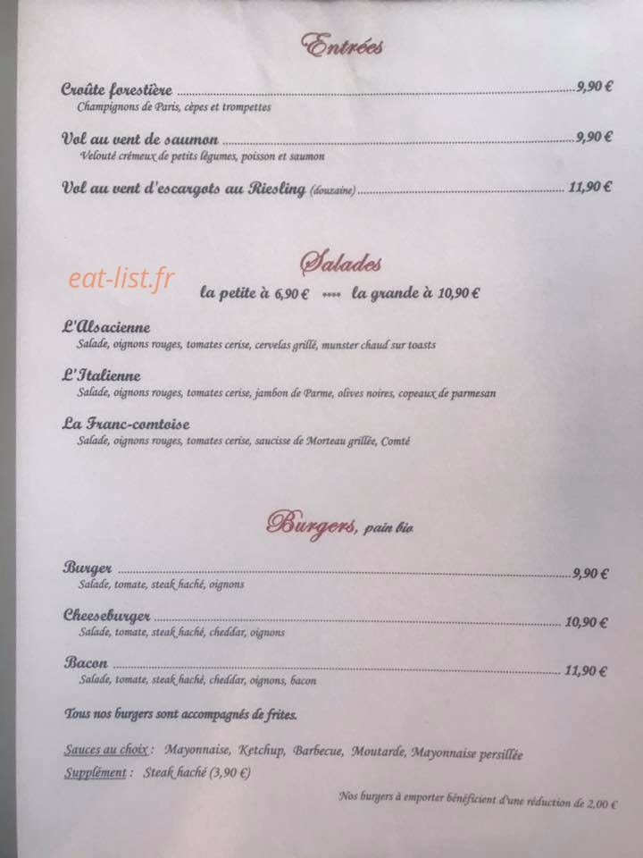 Carte et menu de Le comptoir de famille à Lachapelle Sous Rougemont — entrées, salades, burgers