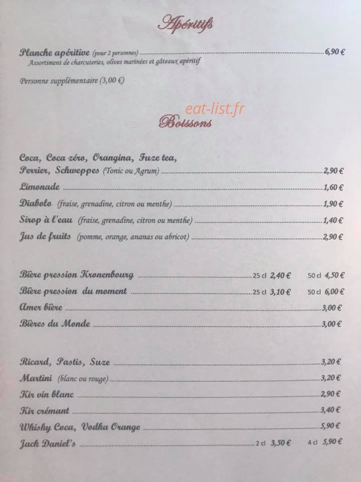 Carte et menu de Le comptoir de famille à Lachapelle Sous Rougemont — apéritifs, boissons