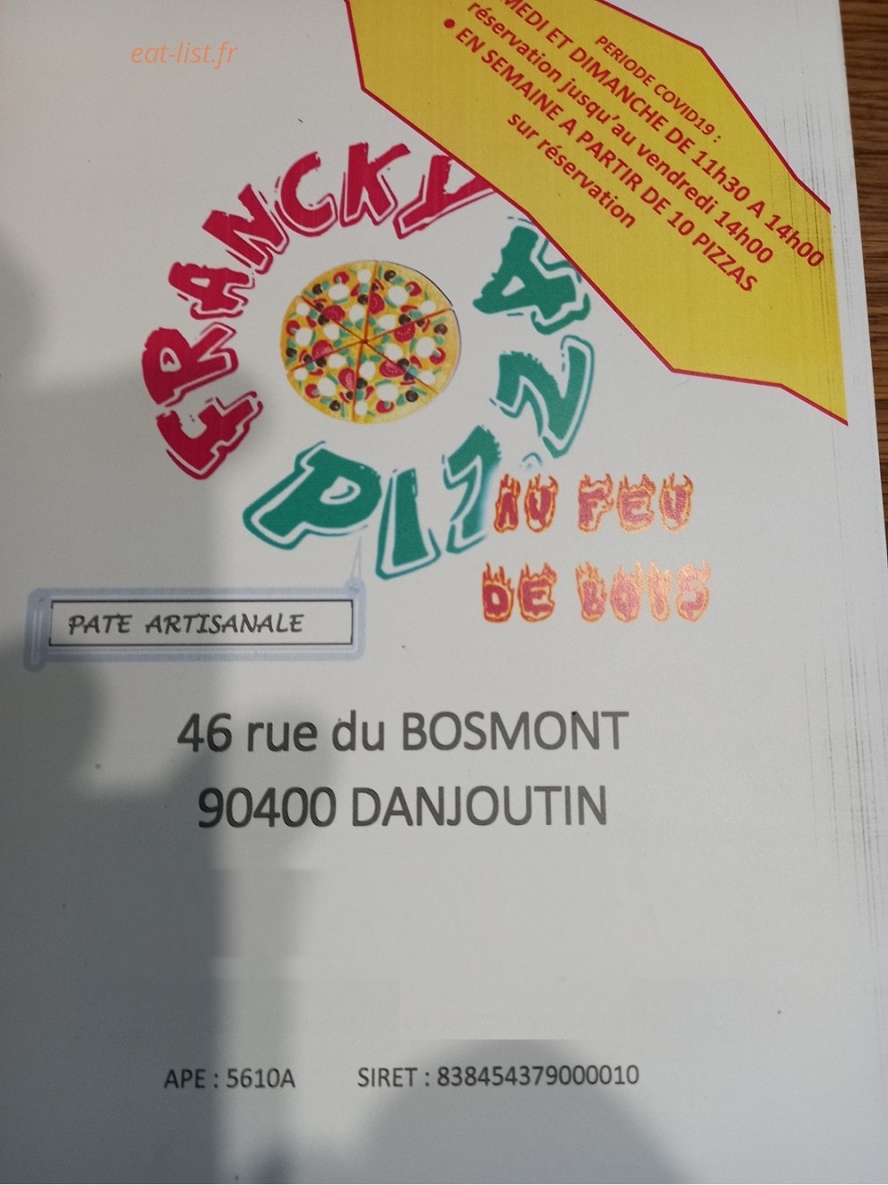 Francky Pizza — carte page 1