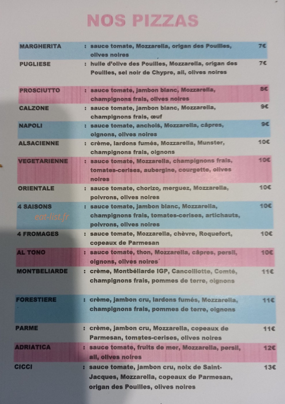 Francky Pizza — carte page 2