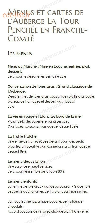 Auberge de la Tour Pench — carte page 1