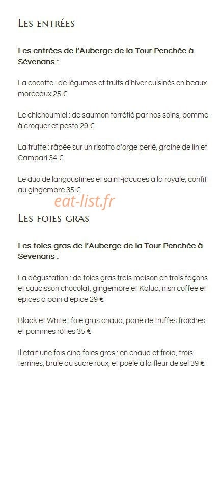 Auberge de la Tour Pench — carte page 2