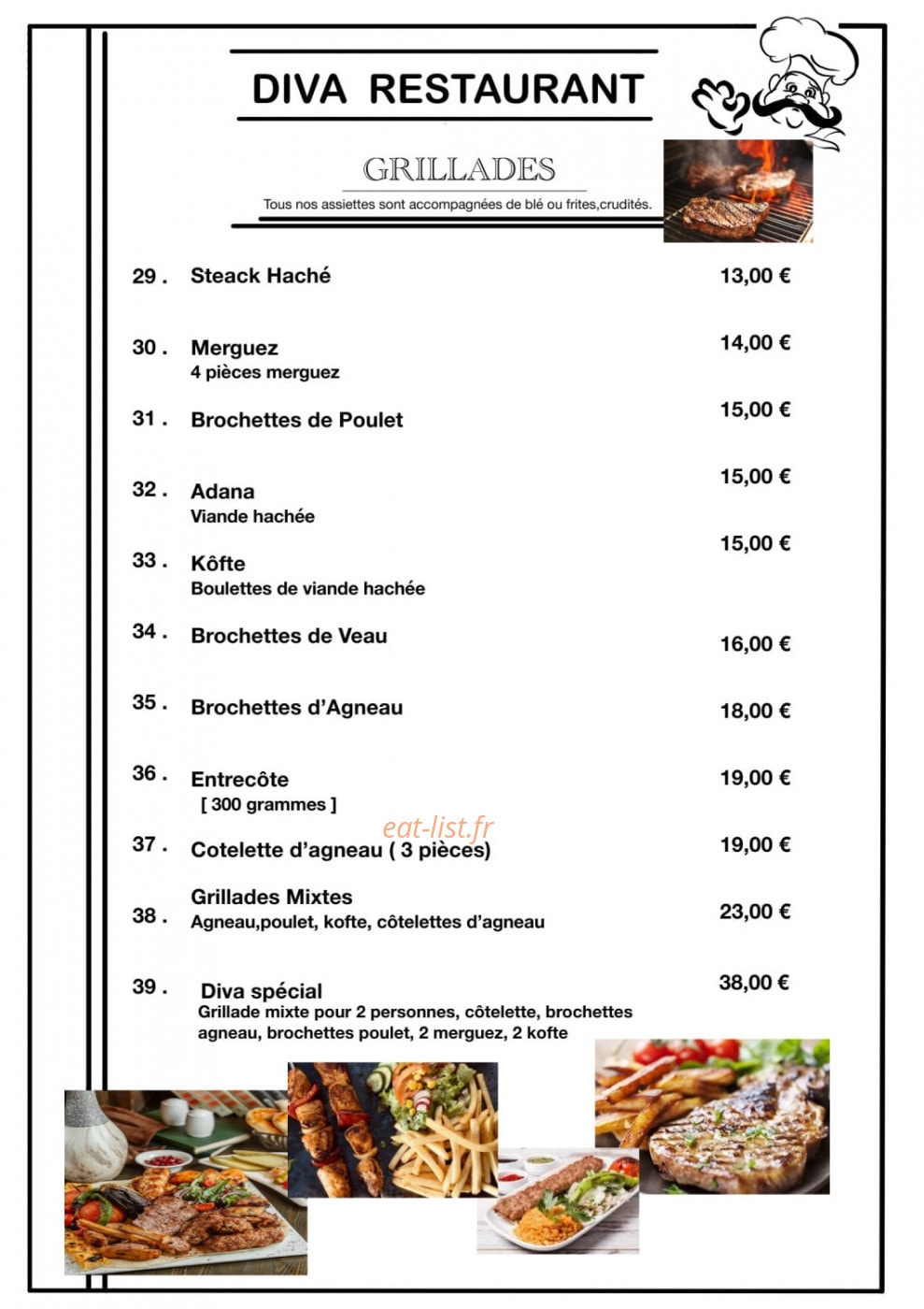 Diva Restaurant — carte page 3
