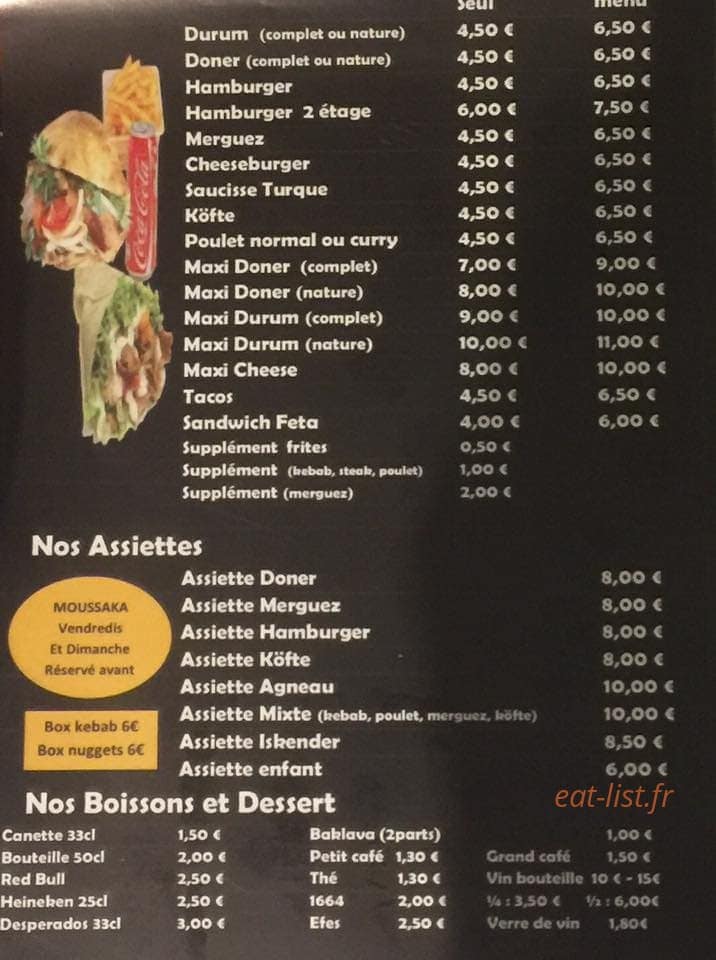 Delice kebab — carte page 1
