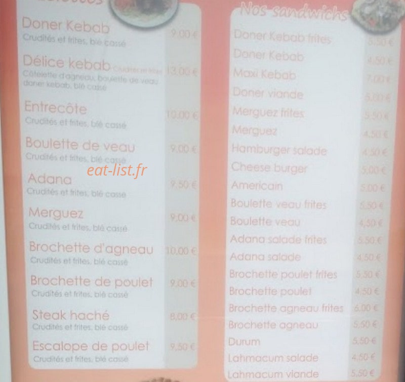 Délice Restaurant — carte page 1