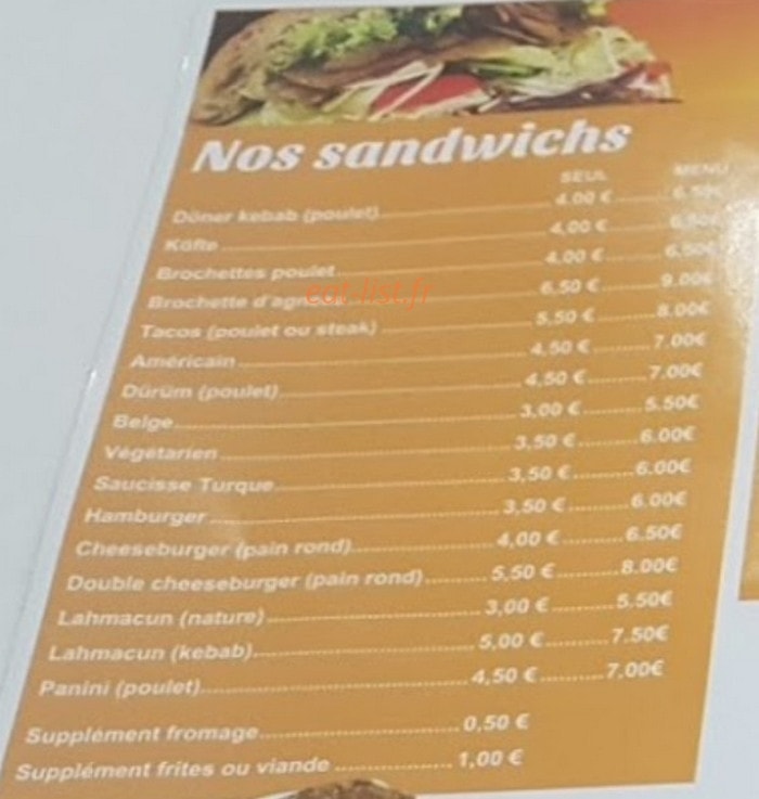 Euro Doner — carte page 1