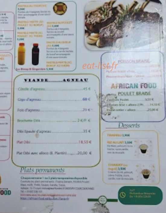 African Food — carte page 1