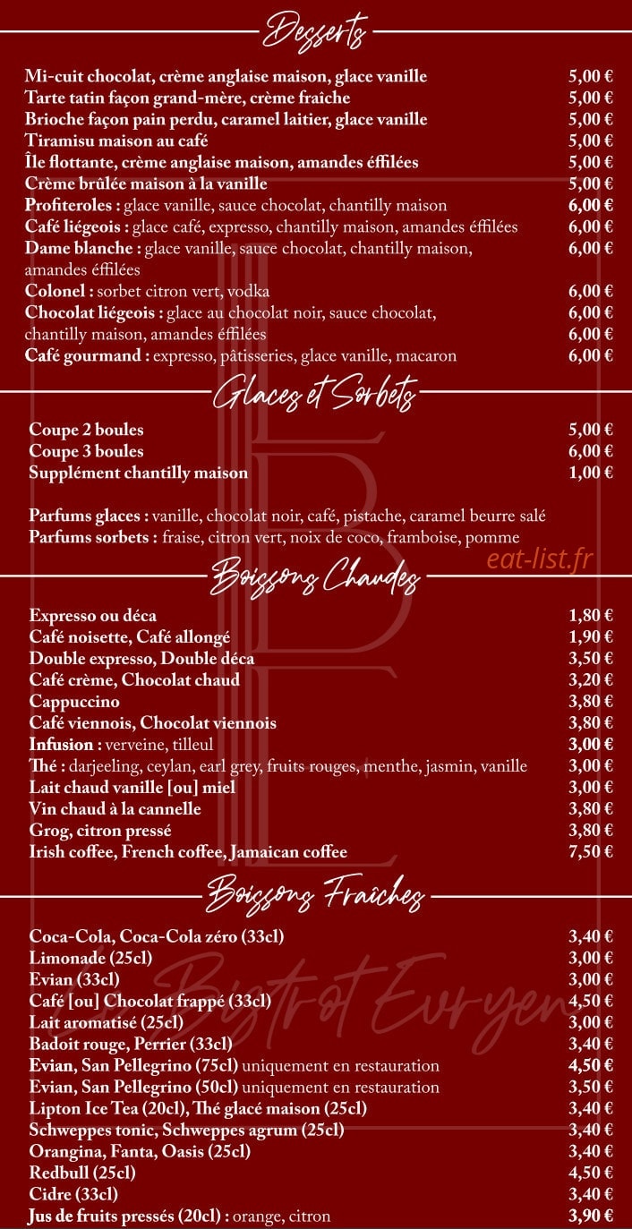Le Bistrot Evryen — carte page 4