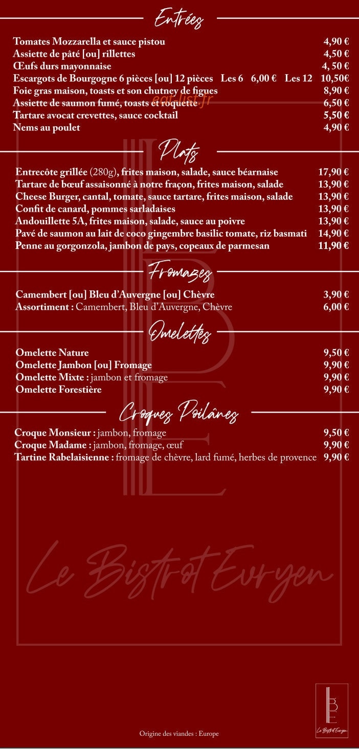 Le Bistrot Evryen — carte page 2