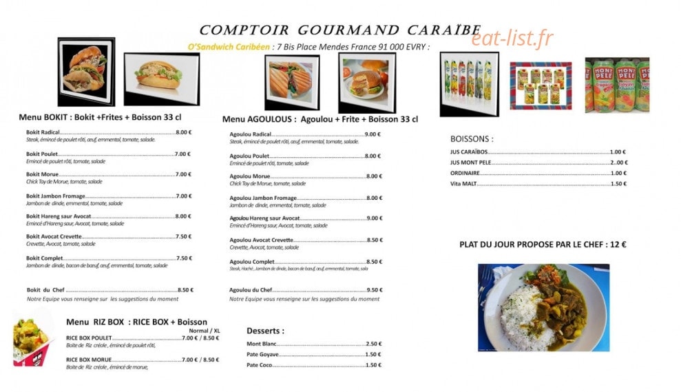 O' Sandwich Caribéen — carte page 1