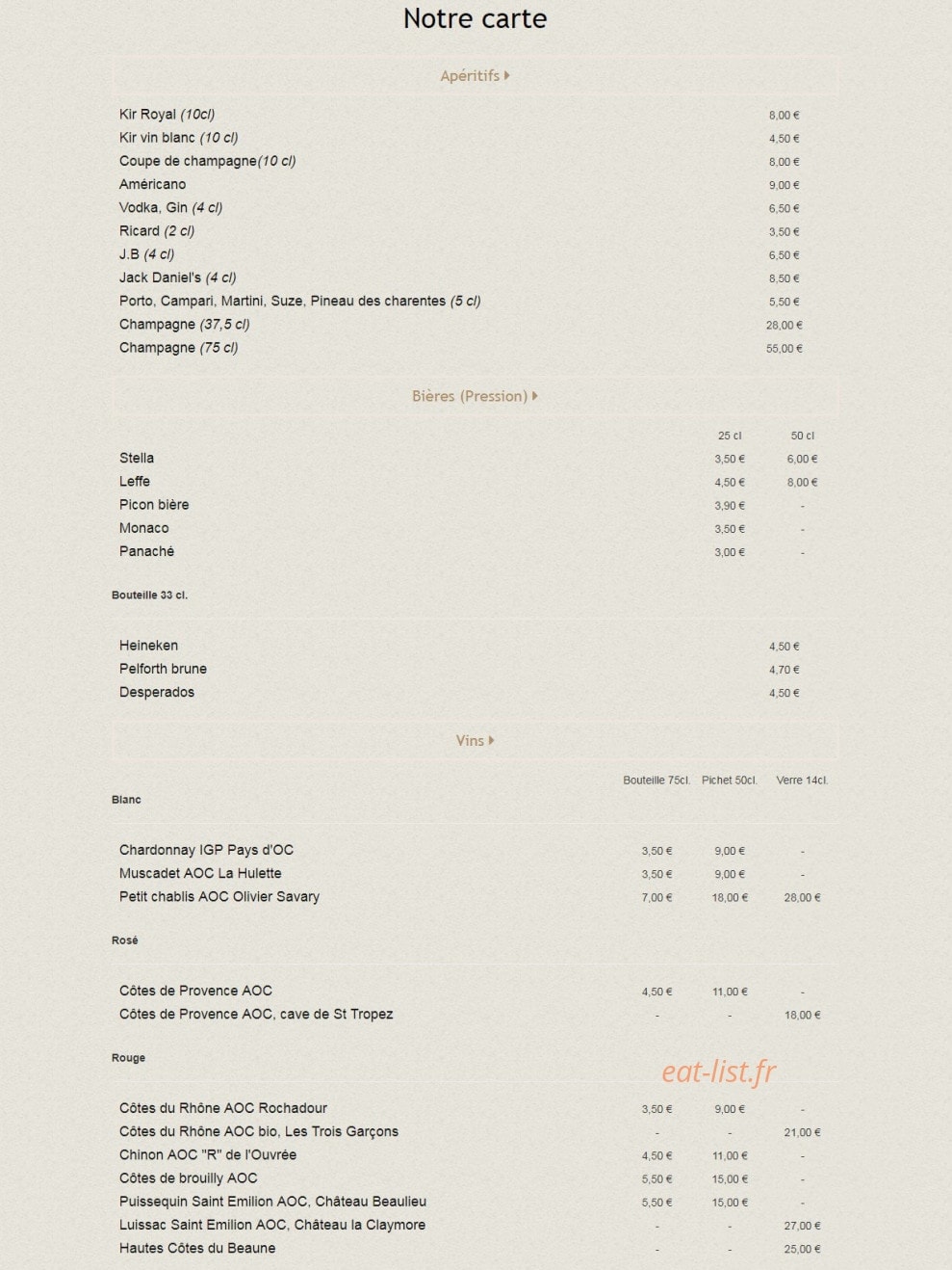 Au Comptoir Des Artistes — carte page 1
