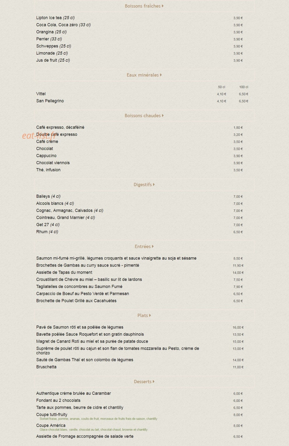 Au Comptoir Des Artistes — carte page 2