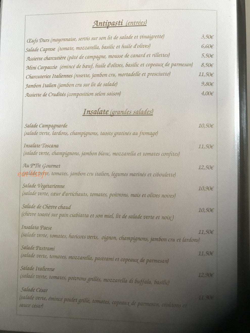 Au P'tít Gourmand — carte page 2