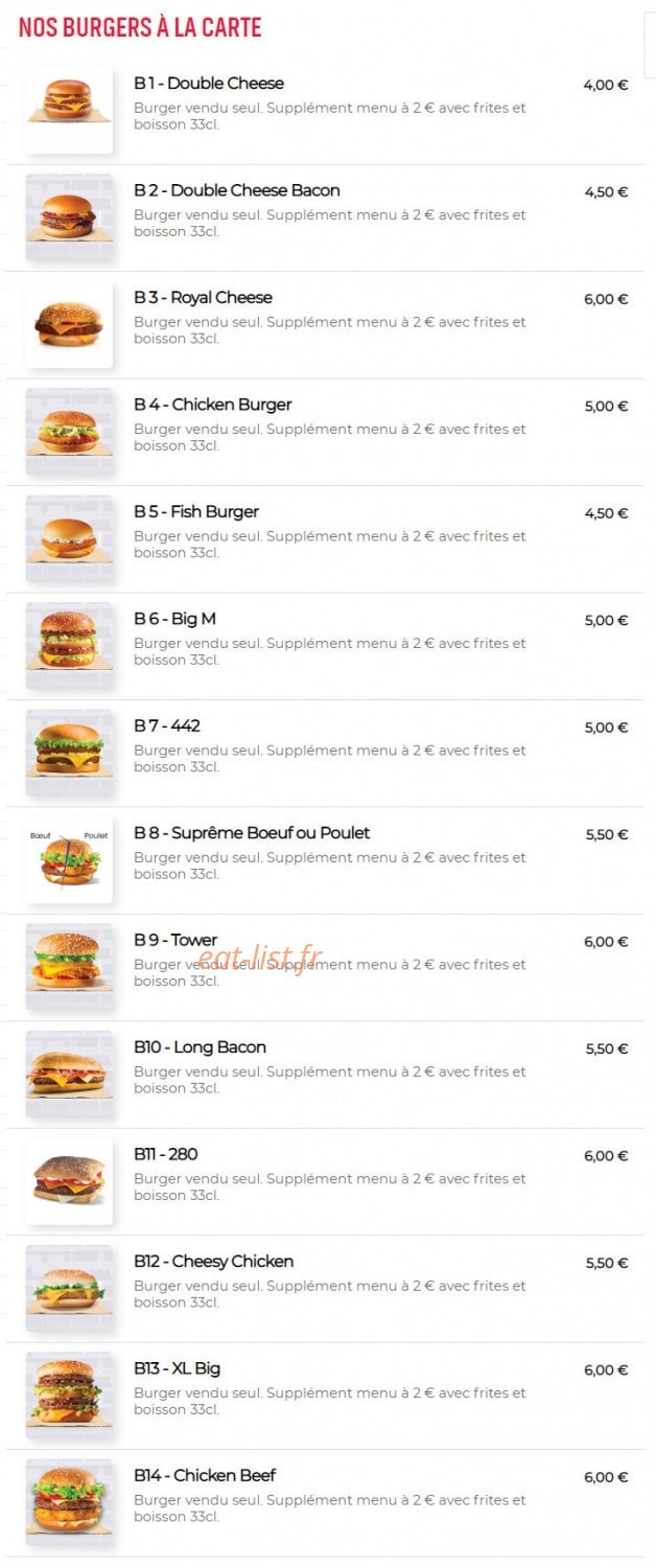 442 burger — carte page 1