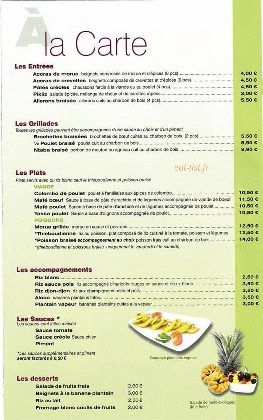 Africaraïb Food — carte page 1