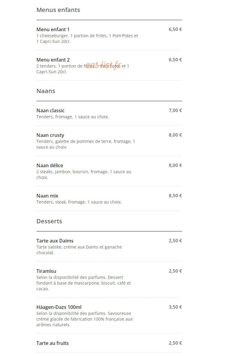 CFC Burger — carte page 6