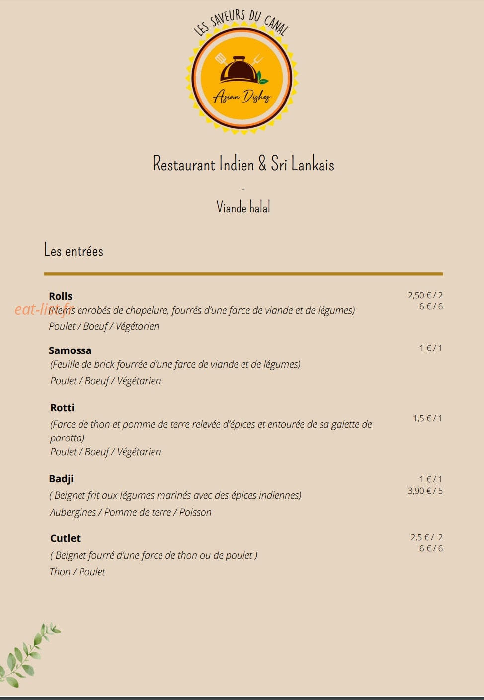 Les saveurs du canal — carte page 1