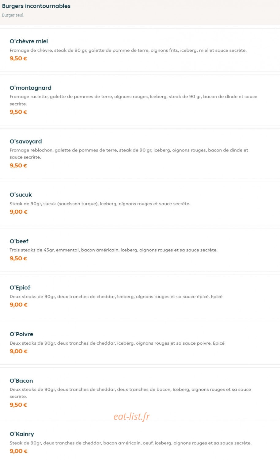 O'burger's — carte page 7