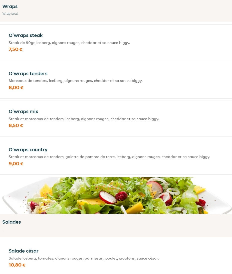 O'burger's — carte page 9