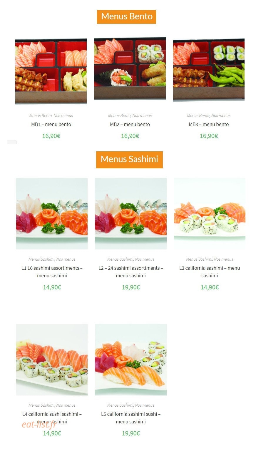 Sushi Élysées — carte page 1