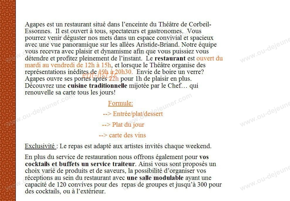Agapes — carte page 1