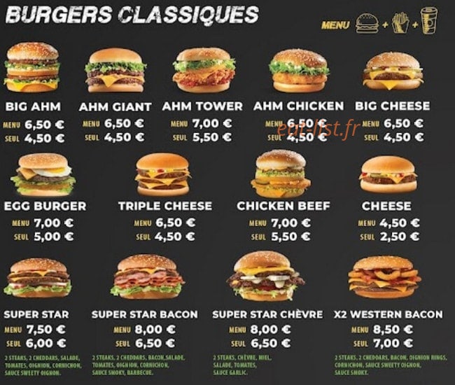 Ahmburgers — carte page 2
