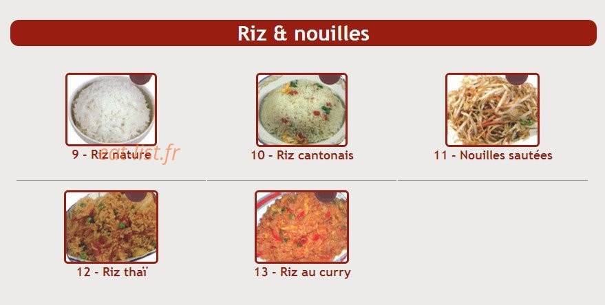 Carte et menu de Sushi Kyo Futao à Corbeil Essonnes — Les riz et nouilles