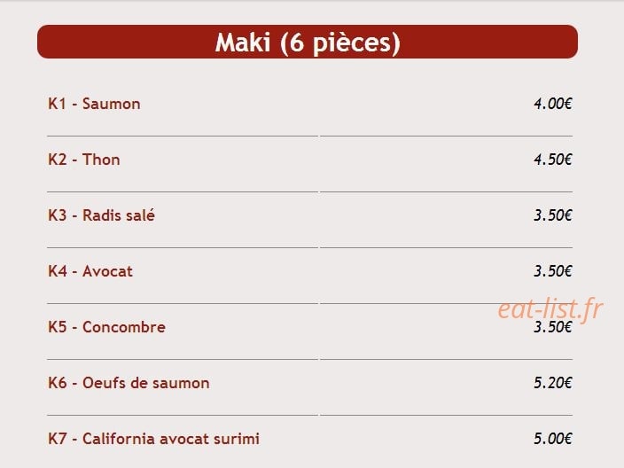 Carte et menu de Sushi Kyo Futao à Corbeil Essonnes — Les maki
