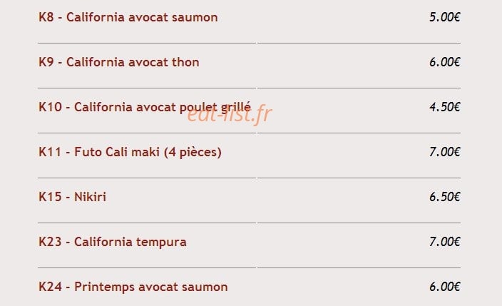 Carte et menu de Sushi Kyo Futao à Corbeil Essonnes — Les maki(suite)