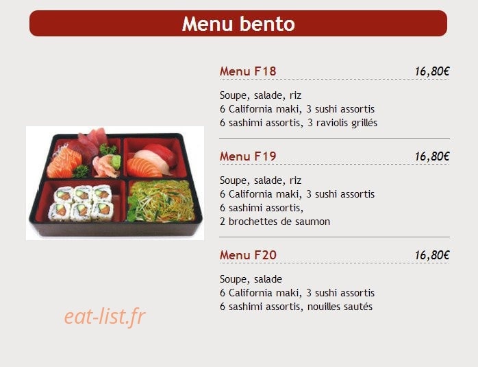 Carte et menu de Sushi Kyo Futao à Corbeil Essonnes — Les menus bento
