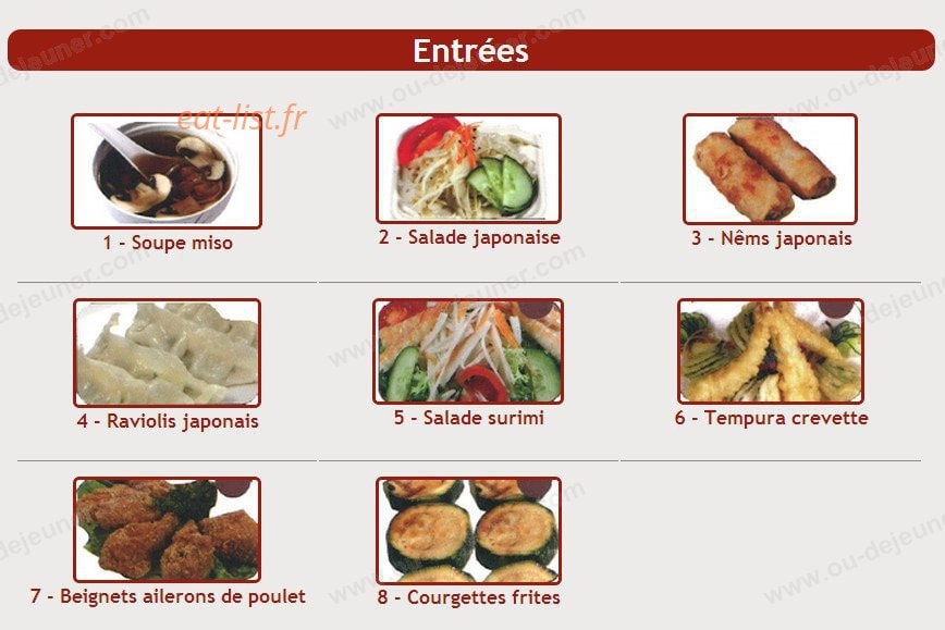 Carte et menu de Sushi Kyo Futao à Corbeil Essonnes — Les entrées