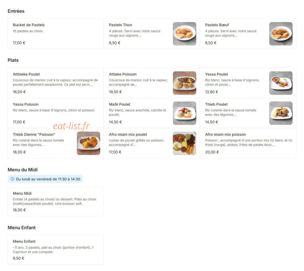 Afro Miam Miam — carte page 1