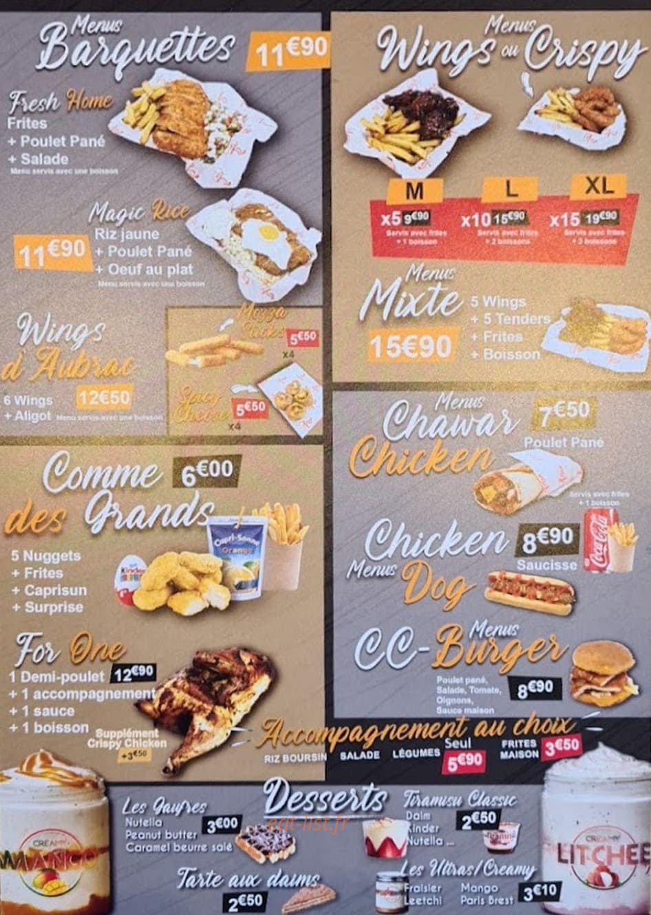 Chicken Corp — carte page 1