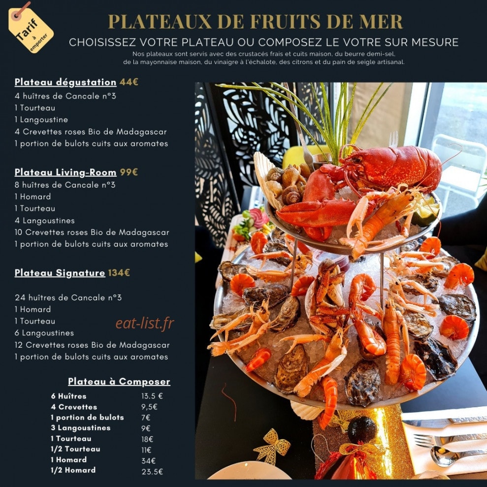 Carte et menu de Living Room à Palaiseau — Plateau de Fruits de mer