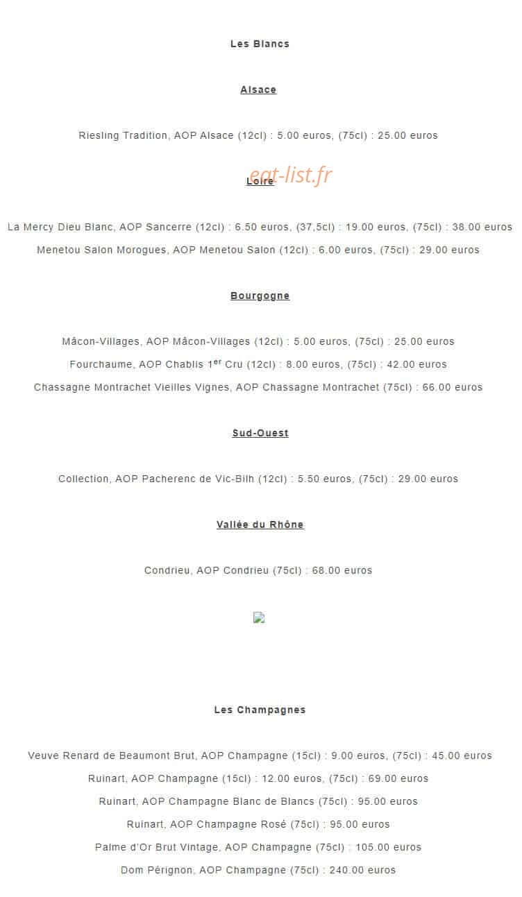 Carte et menu de Living Room à Palaiseau — Les vins blancs et champagnes