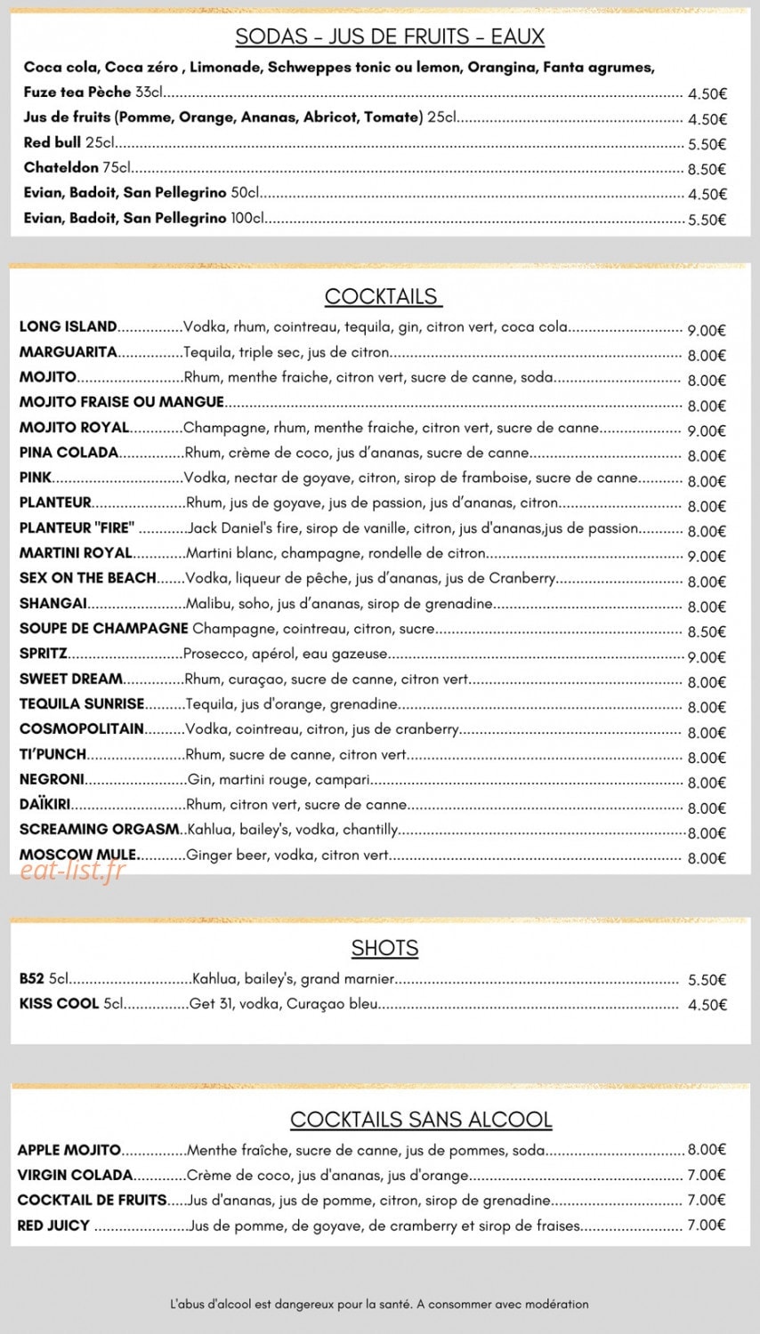 Carte et menu de Living Room à Palaiseau — Sodas et cocktails