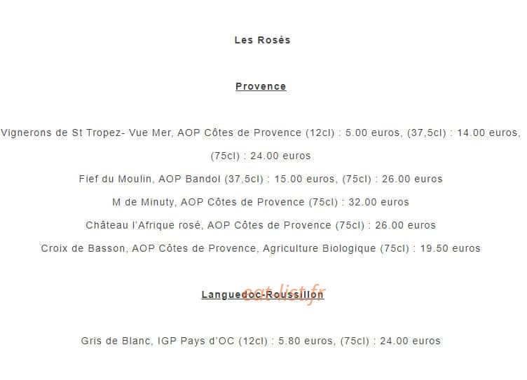 Carte et menu de Living Room à Palaiseau — Les vins rosés