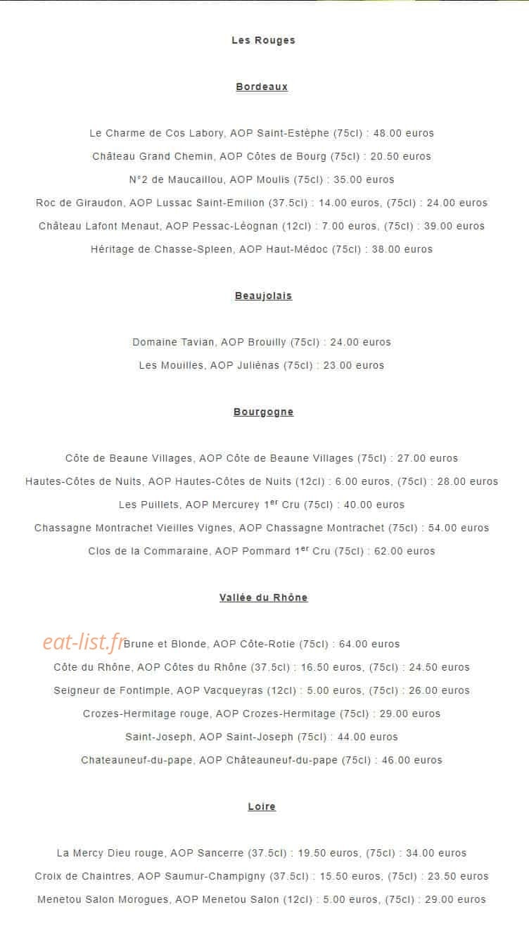 Carte et menu de Living Room à Palaiseau — Vins rouges