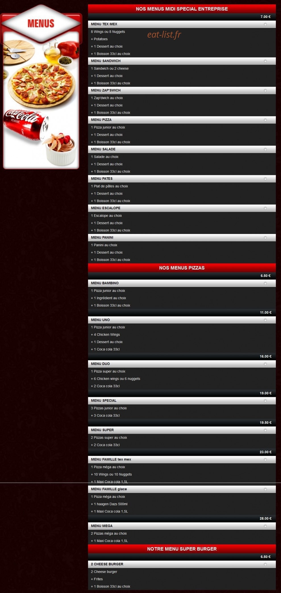 Andiamo Pronto Pizza — carte page 1