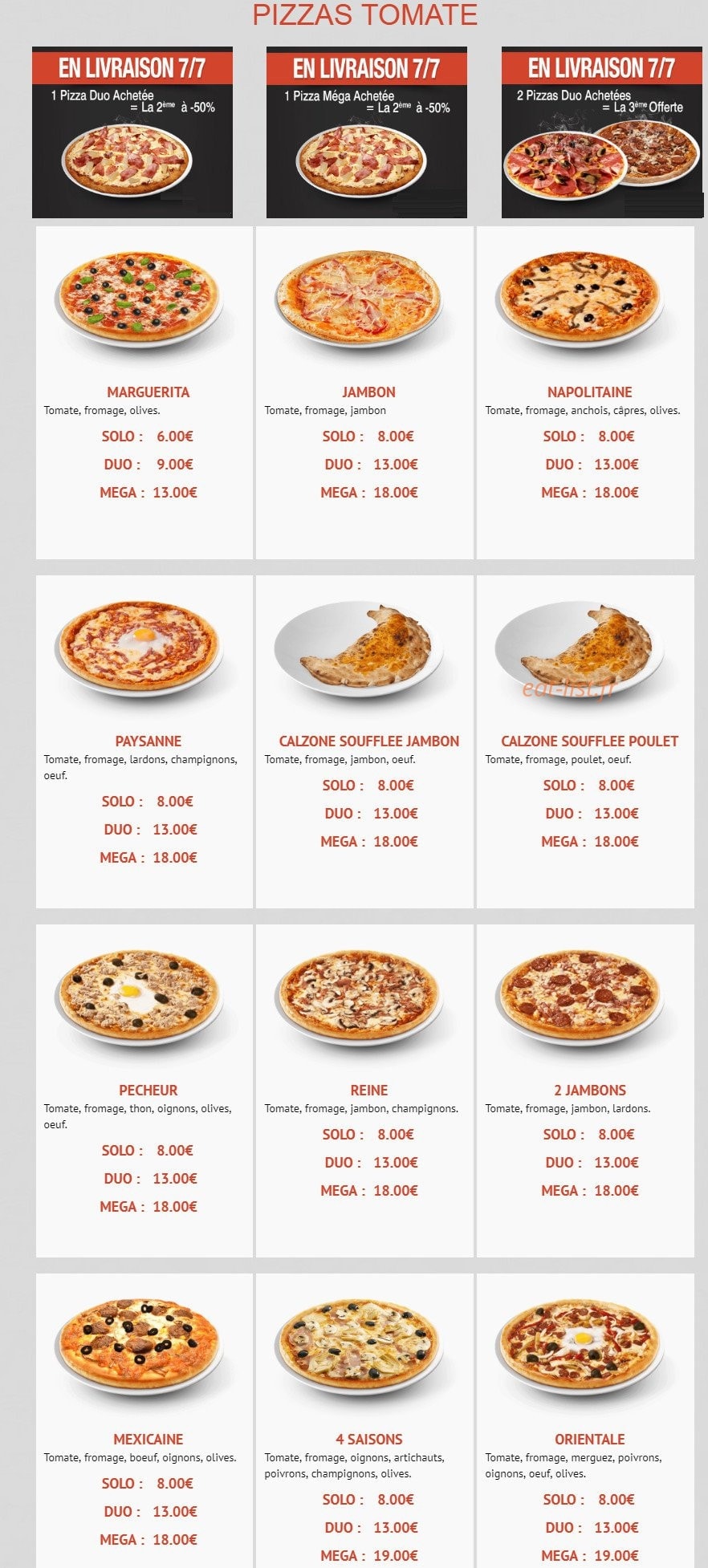 Rapido Pizza — carte page 3